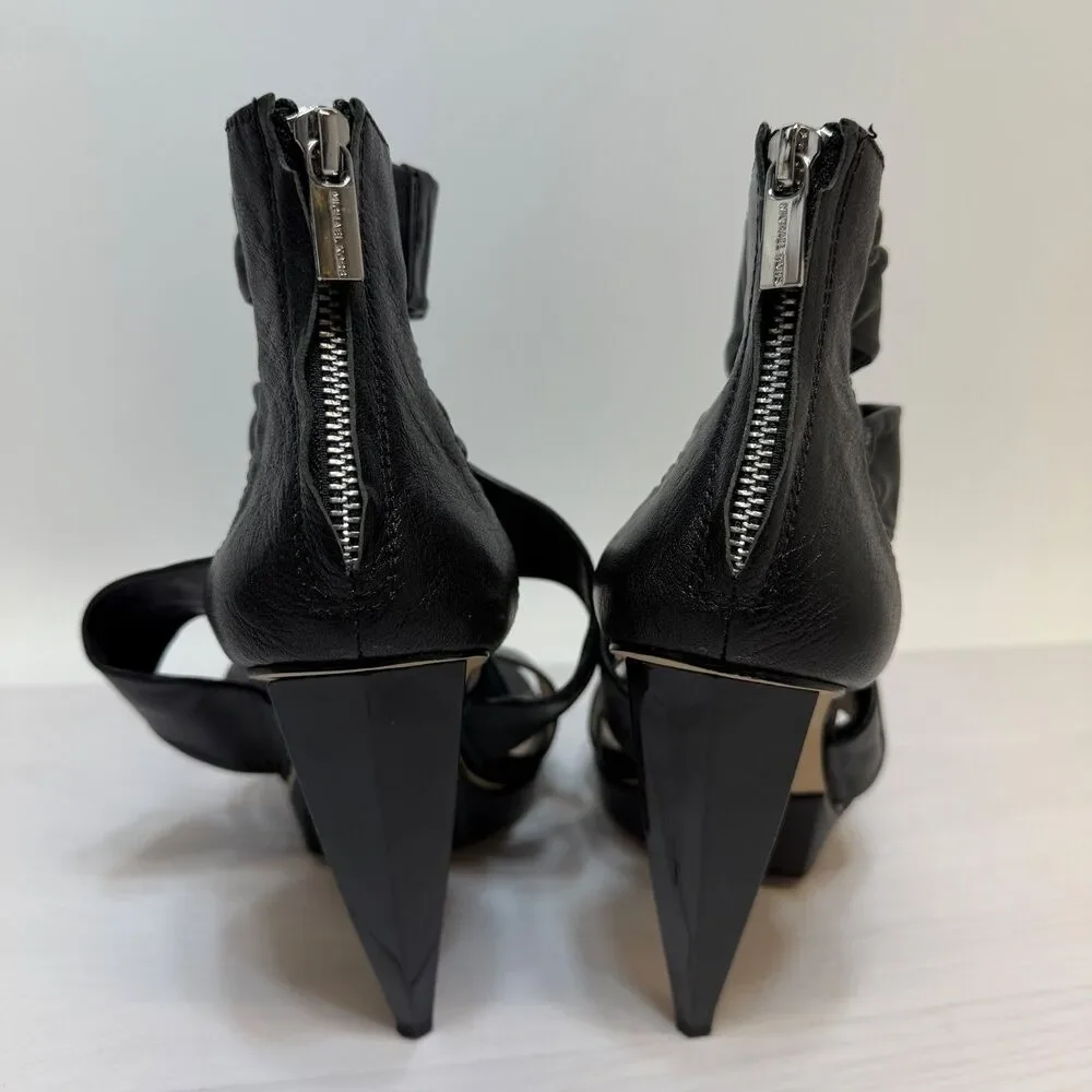 MICHAEL MICHAEL KORS Jennings Black Leather Platform High Heel‎ Sandals 9M